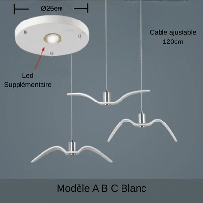Seagull | Reyalight® Modèle A B C Blanc D25cm / Lumière chaude 3000k