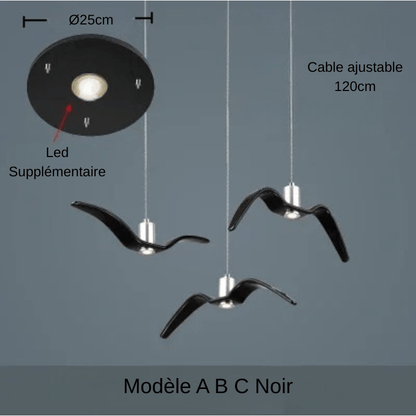 Seagull | Reyalight® Modèle A B C Noir D25cm / Lumière chaude 3000k